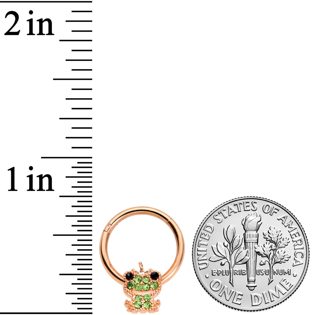 16G 3/8 Green Gem Rose Gold Tone Royal Frog Hinged Segment Ring