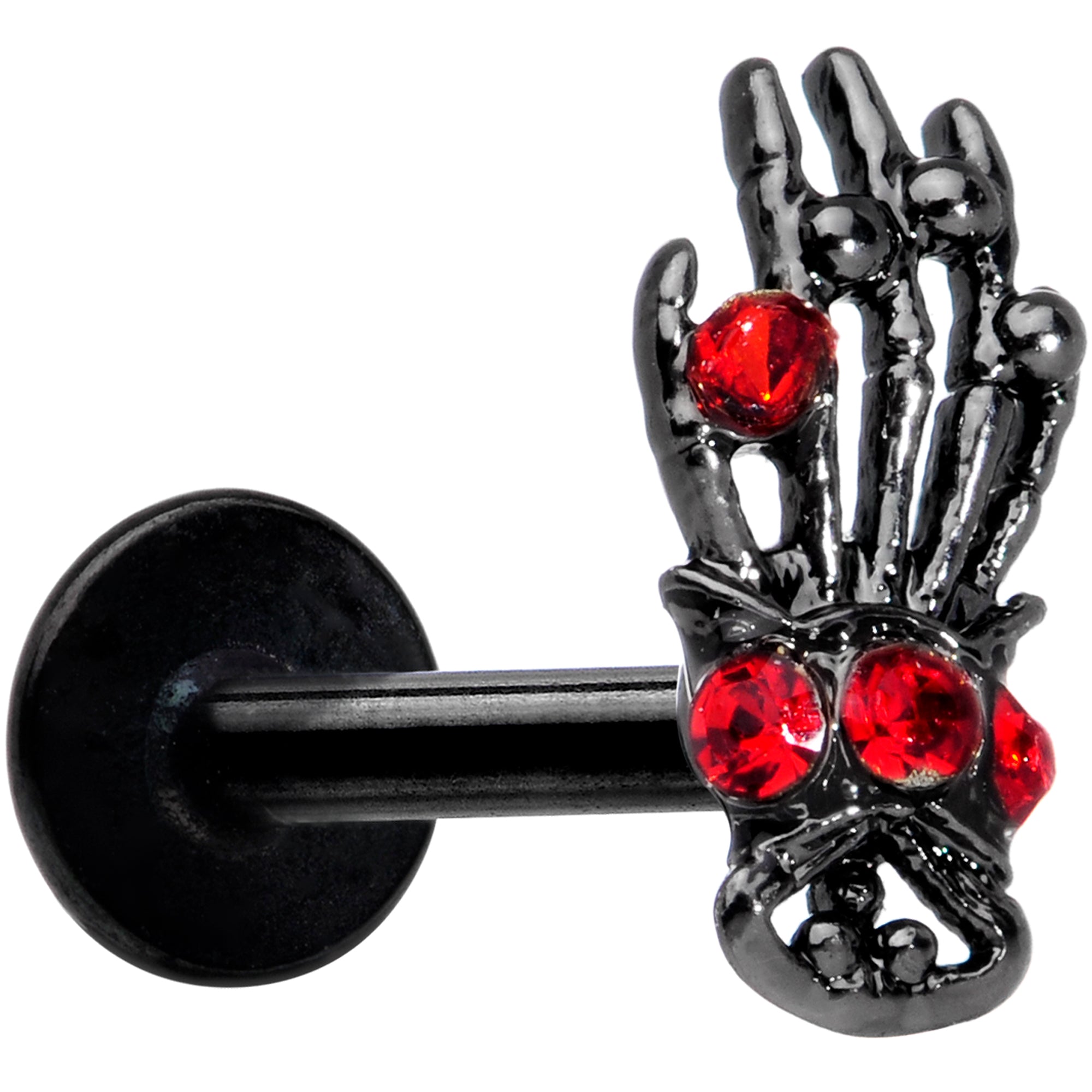 16G 5/16 Red Gem Black Skeleton Hand Halloween Labret Tragus