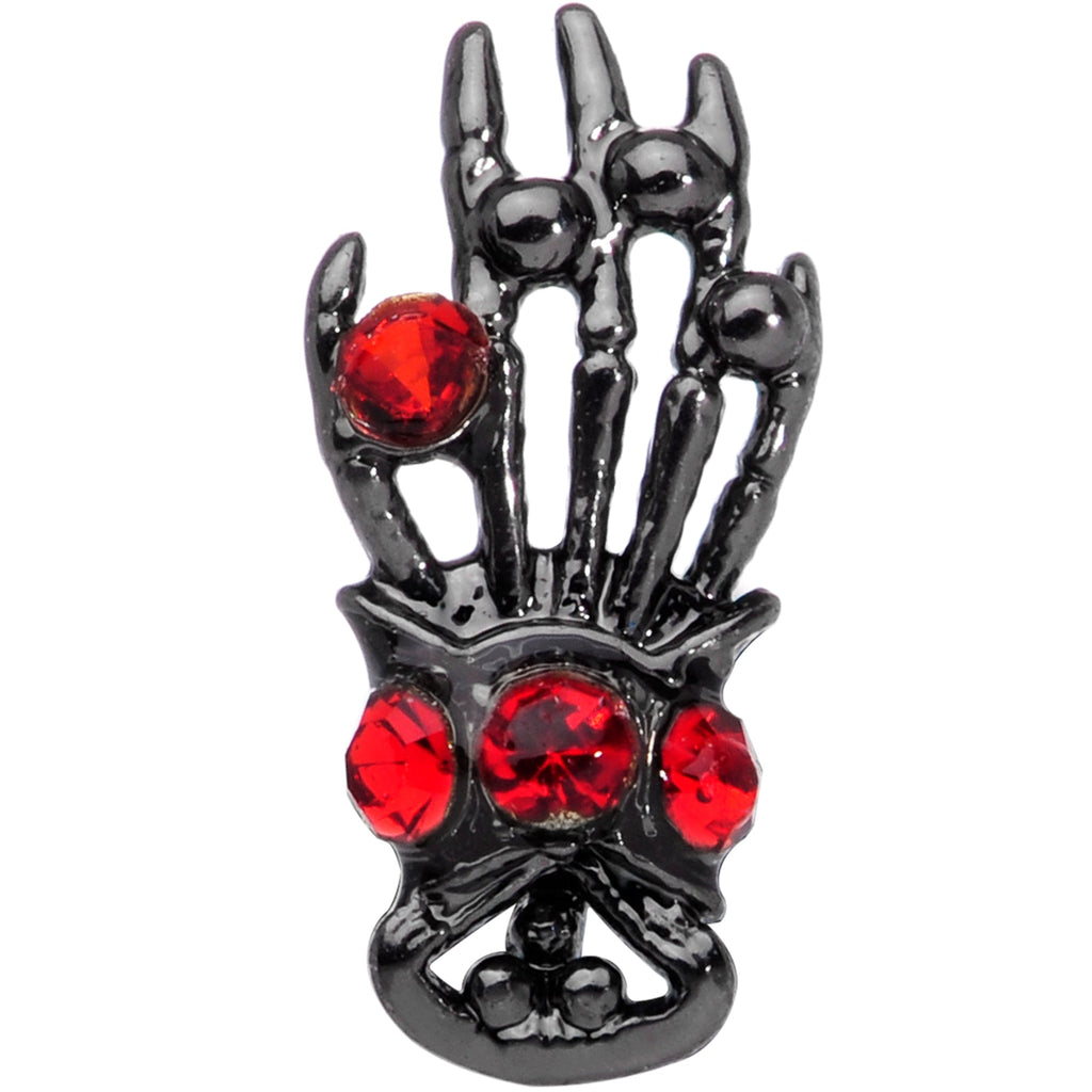 16G 5/16 Red Gem Black Skeleton Hand Halloween Labret Tragus