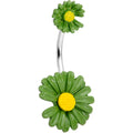 Green Double Flower Double Mount Belly Ring