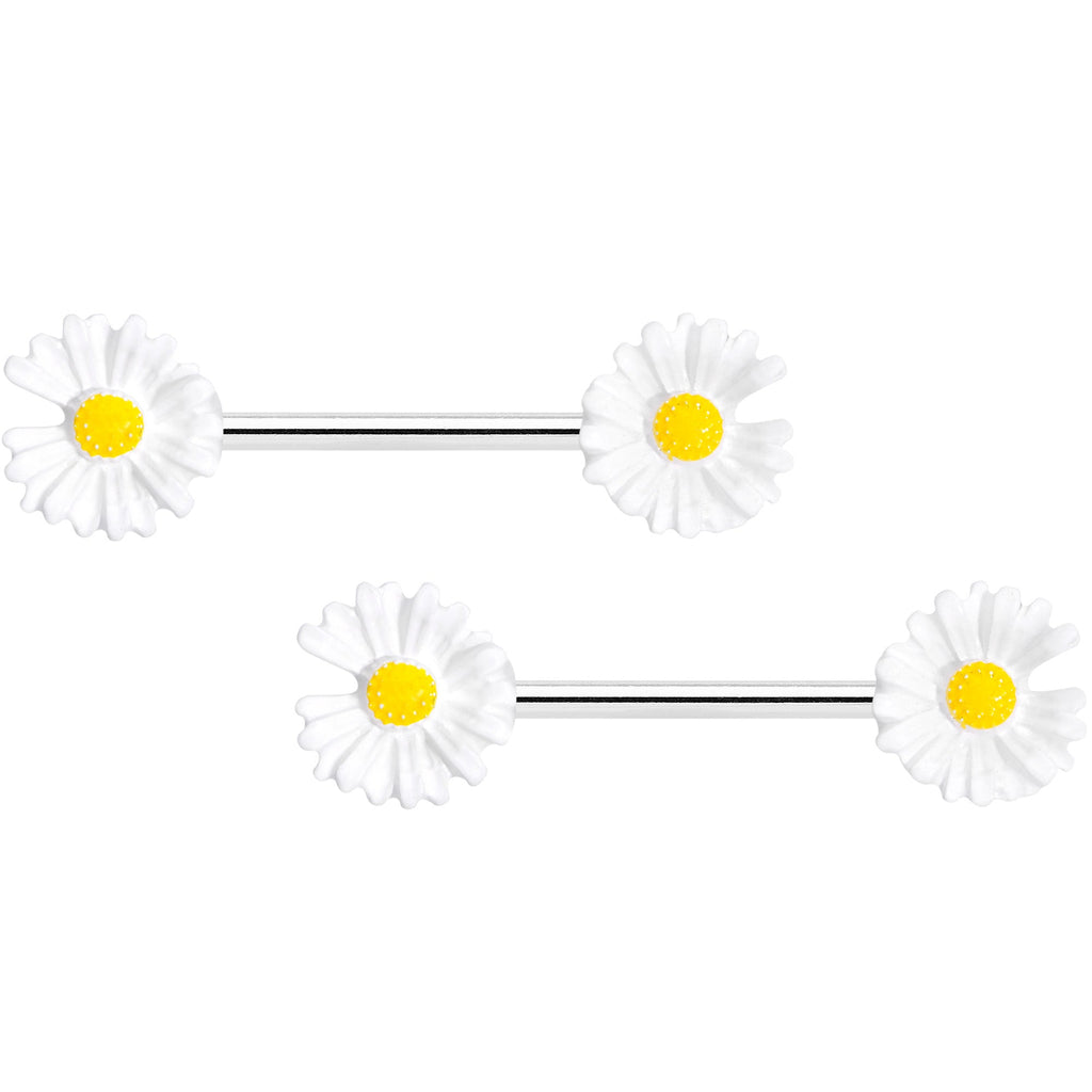 14G 5/8 White Flower Barbell Nipple Ring Set