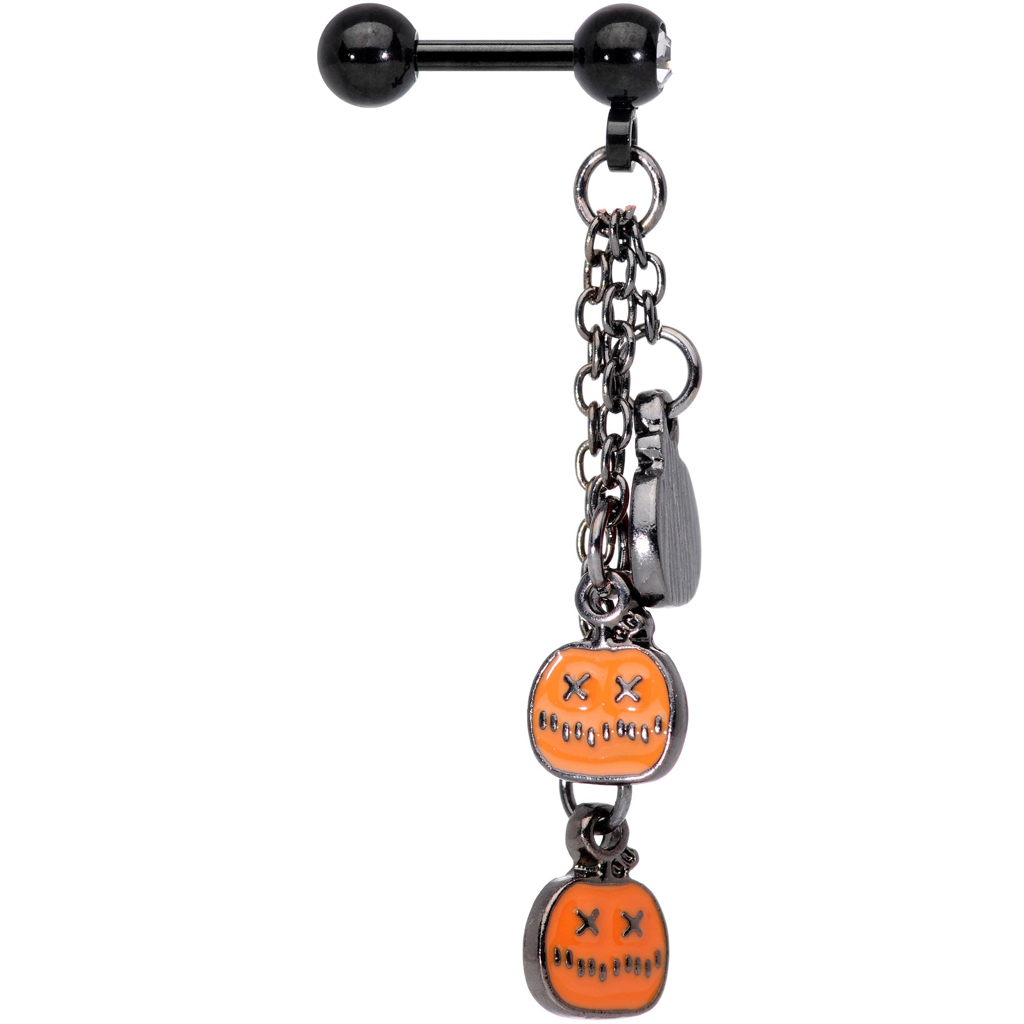 16G 1/4 Clear Gem Black Halloween Pumpkin Dangle Cartilage