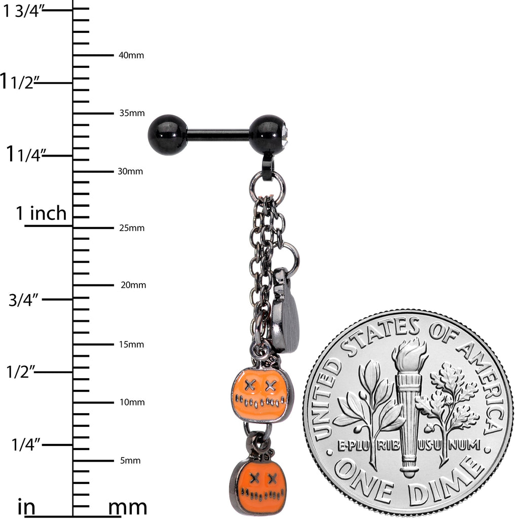 16G 1/4 Clear Gem Black Halloween Pumpkin Dangle Cartilage