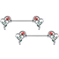 14G 5/8 Open Heart Rose Valentines Barbell Nipple Ring Set