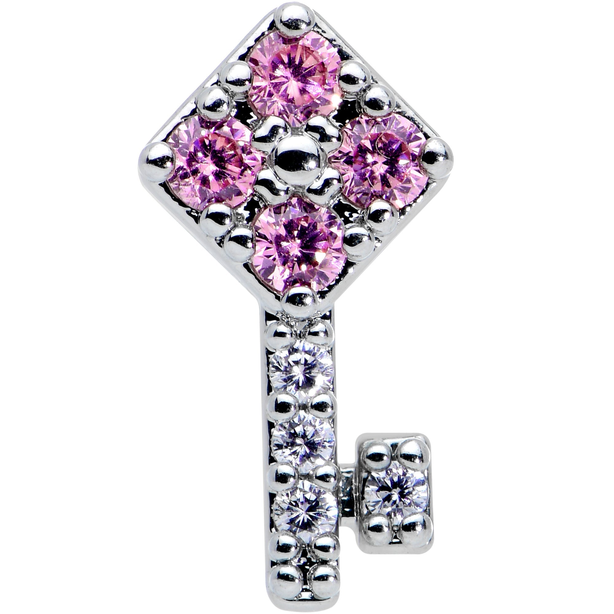 16G 5/16 Clear Pink Gem Angular Key Labret Monroe Tragus