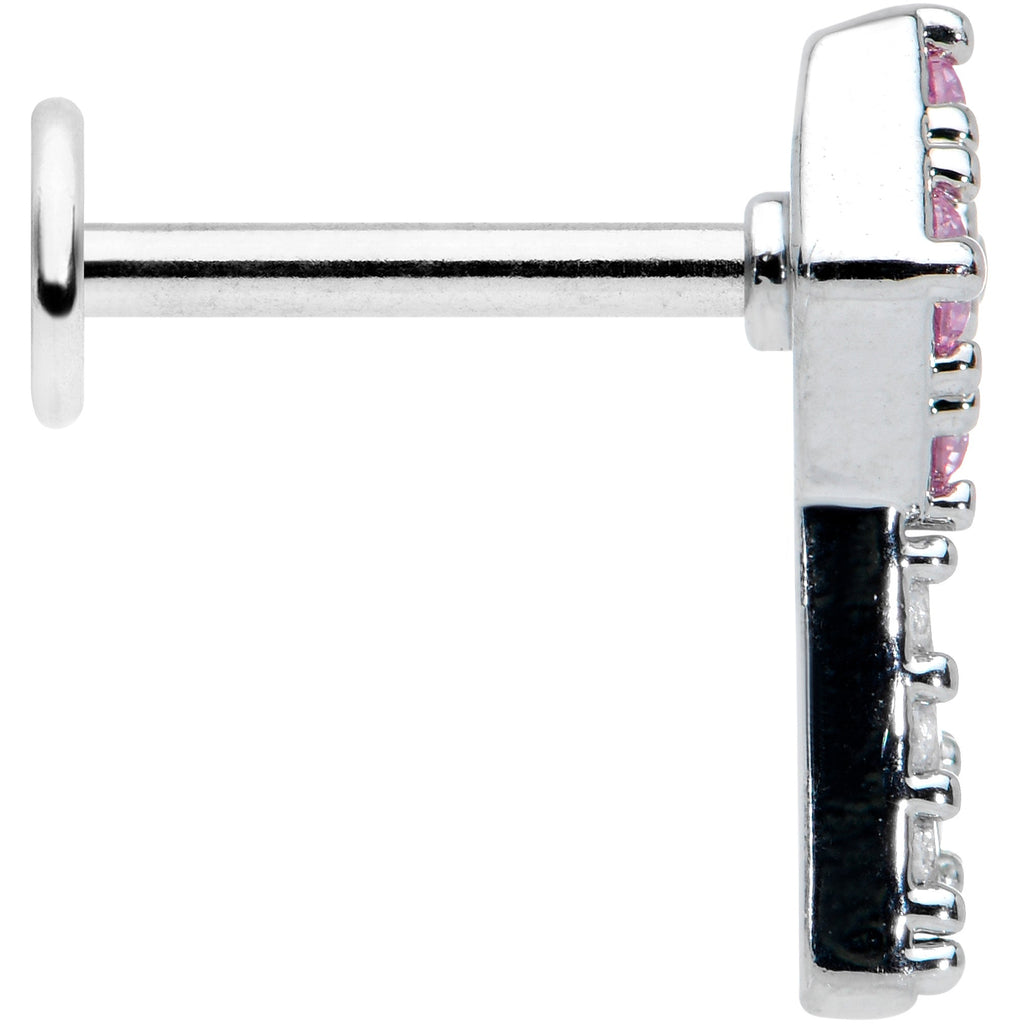 16G 5/16 Clear Pink Gem Angular Key Labret Monroe Tragus