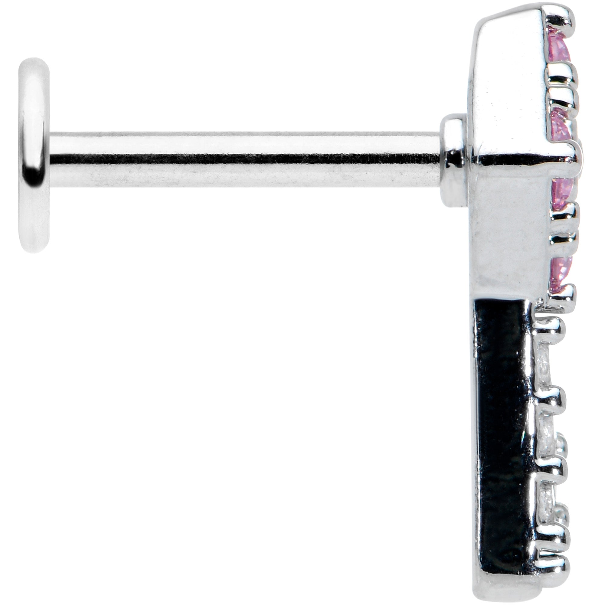 16G 5/16 Clear Pink Gem Angular Key Labret Monroe Tragus