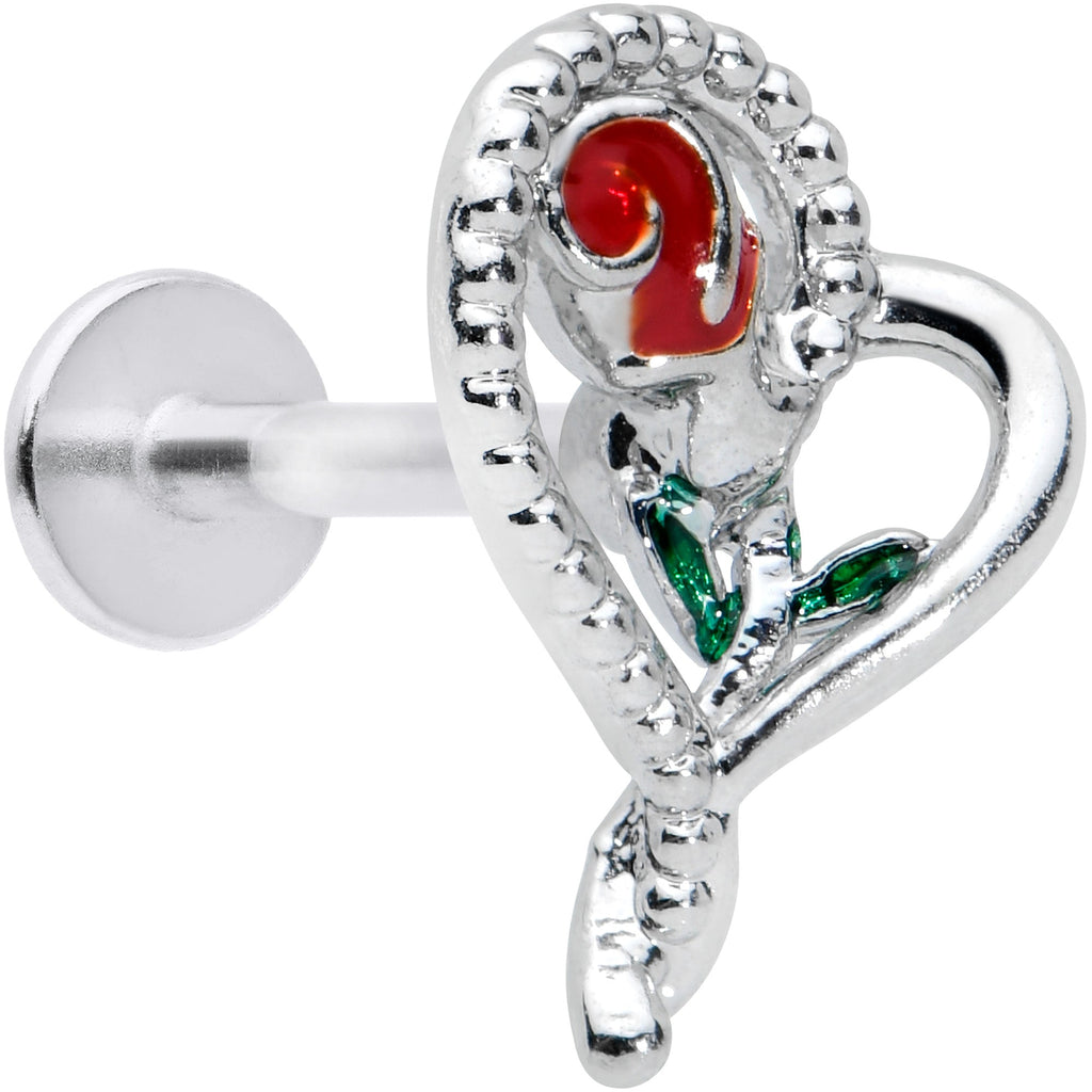 16G 5/16 Open Heart Rose Valentines Day Labret Monroe Tragus