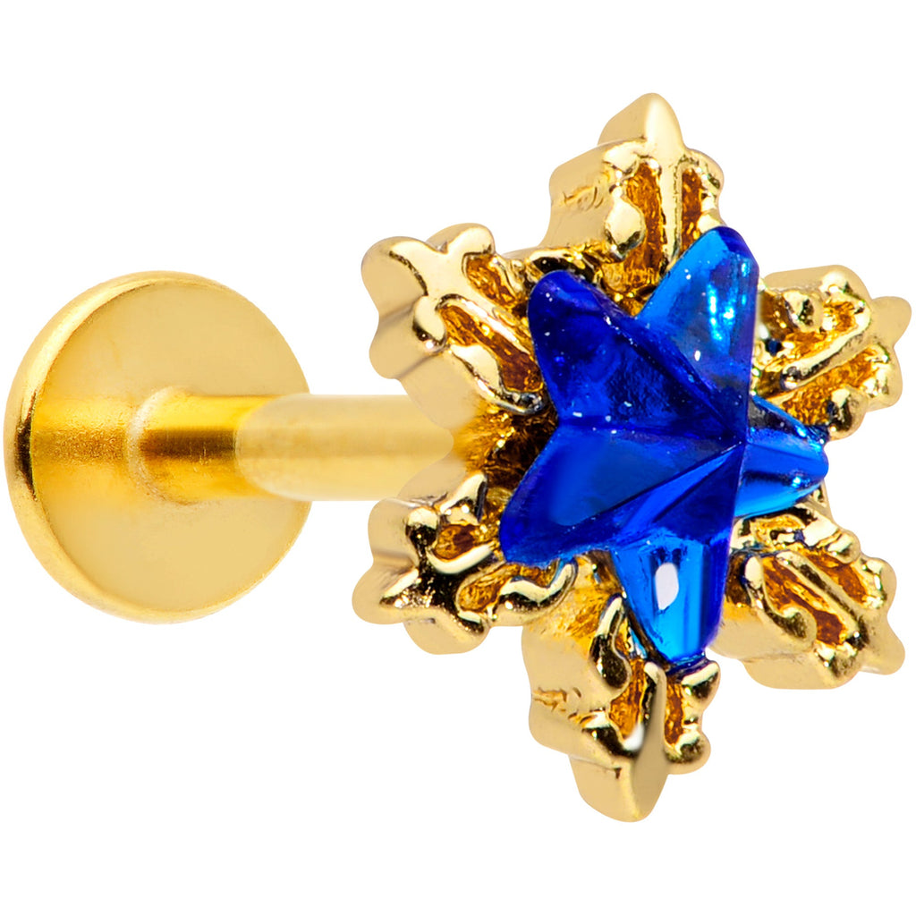 16G 5/16 Blue Gem Gold Tone Star Labret Monroe Tragus