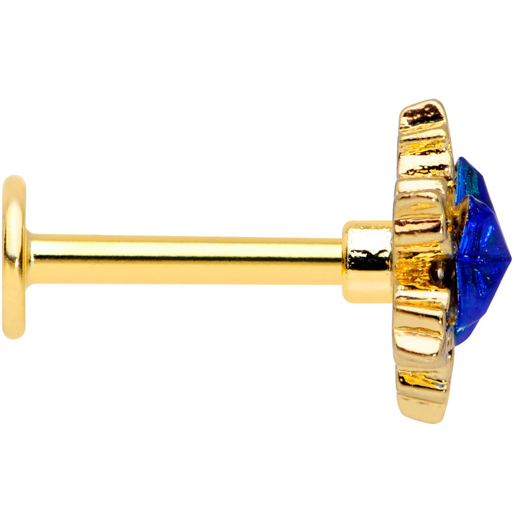 16G 5/16 Blue Gem Gold Tone Star Labret Monroe Tragus