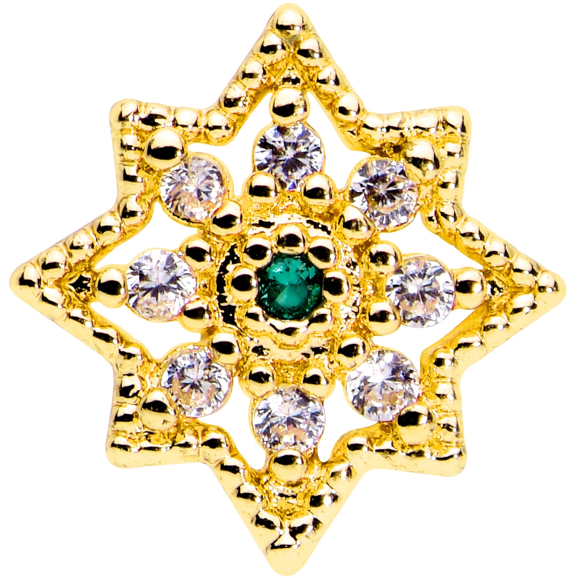 16G 1/4 Green Gem Gold Tone Evening Star Labret Monroe Tragus