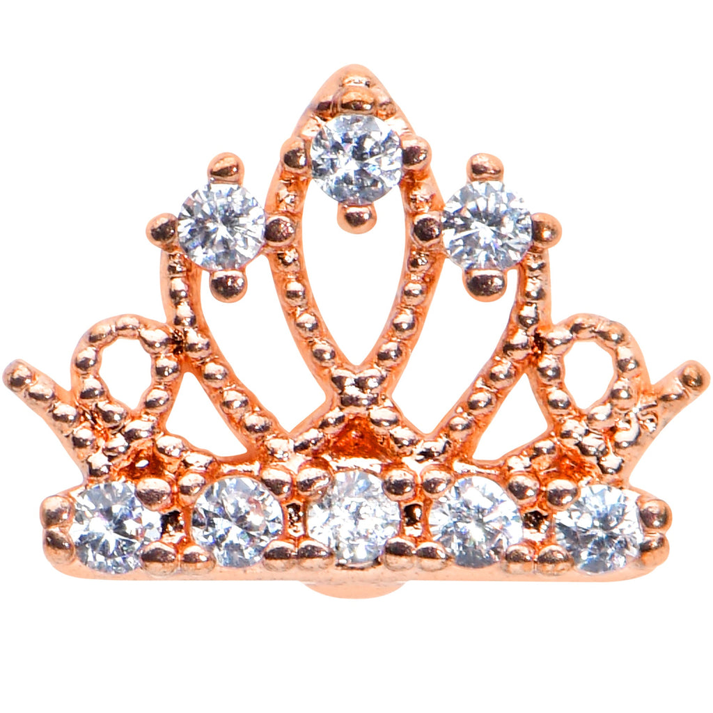 16G 1/4 Clear Gem Rose Gold Tone Royal Crown Labret Monroe Tragus