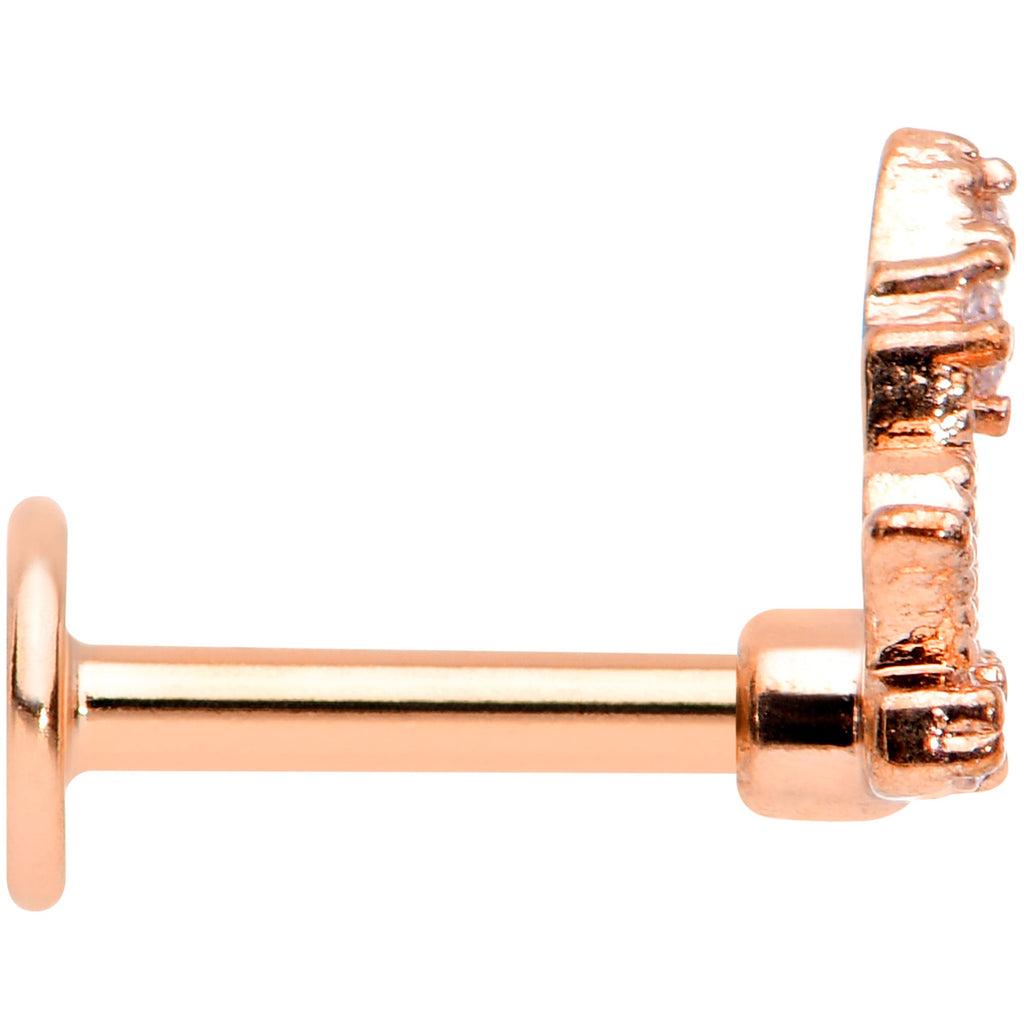 16G 1/4 Clear Gem Rose Gold Tone Royal Crown Labret Monroe Tragus