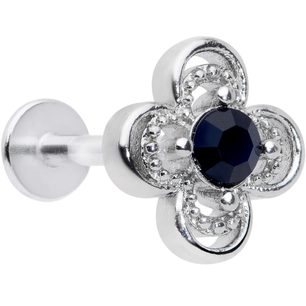16G 5/16 Blue Gem Stylized Deco Cross Labret Monroe Tragus