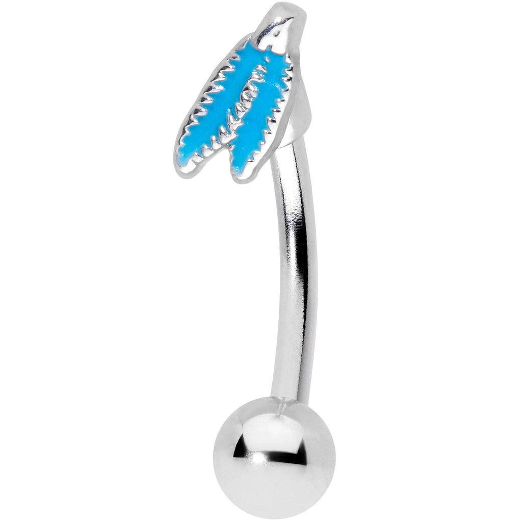 16G 5/16 Aqua Feathers Southwestern Curved Eyebrow Ring