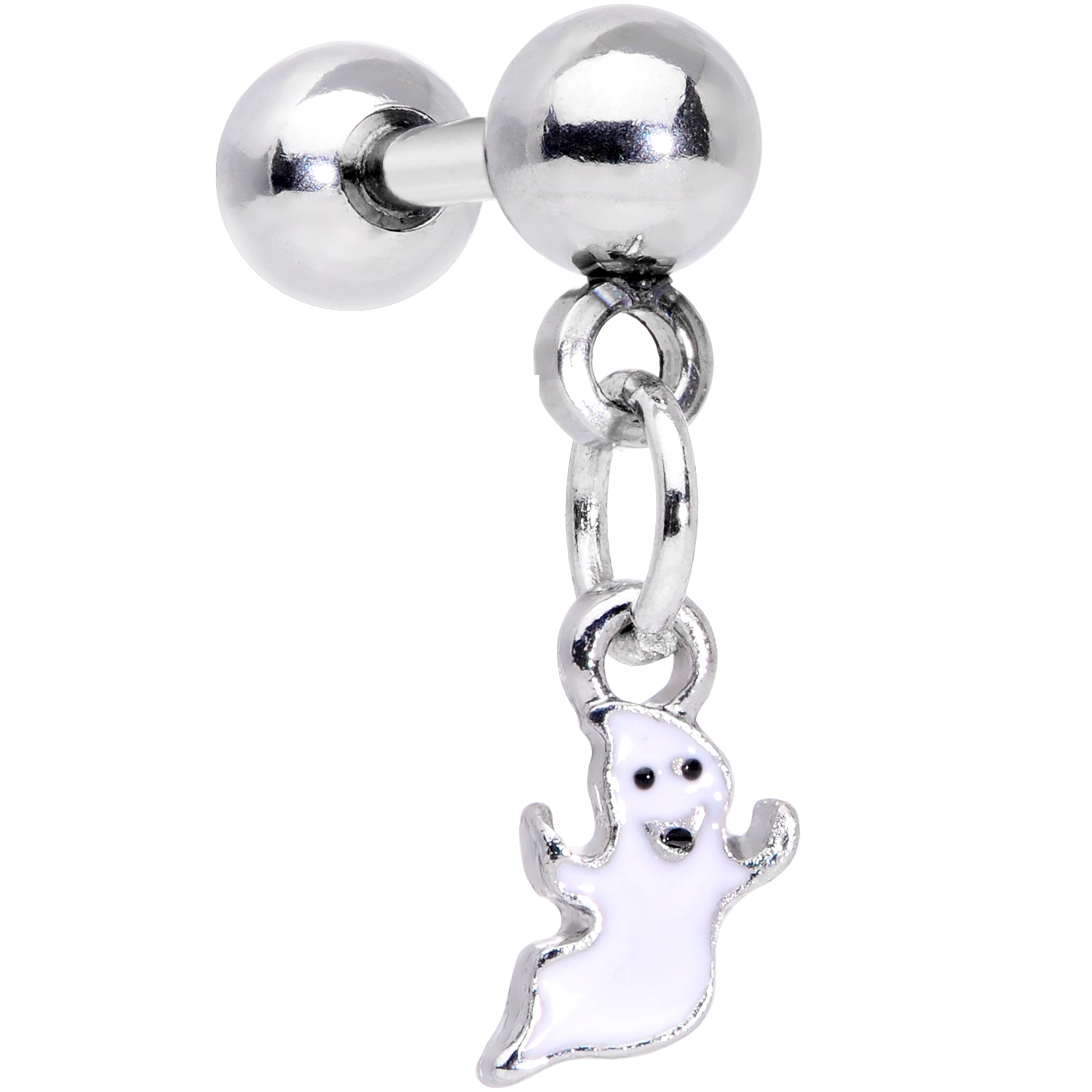 16G 1/4 Clear Gem Happy Ghost Halloween Dangle Cartilage Earring