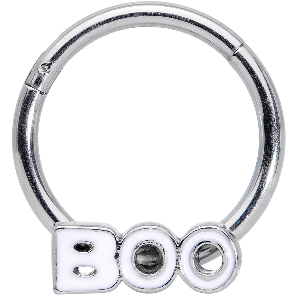 16G 3/8 White Boo Halloween Hinged Segment Ring