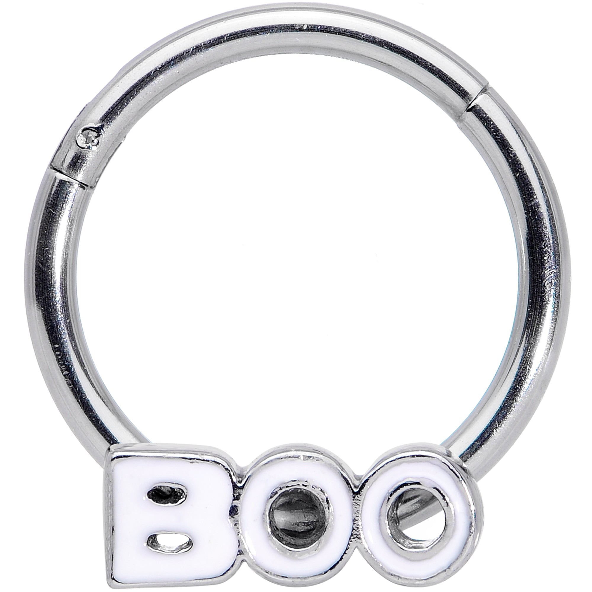 16G 3/8 White Boo Halloween Hinged Segment Ring