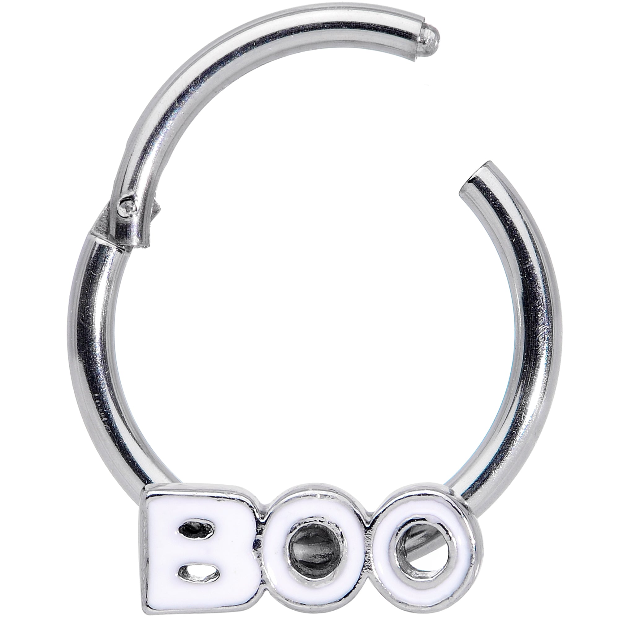 16G 3/8 White Boo Halloween Hinged Segment Ring