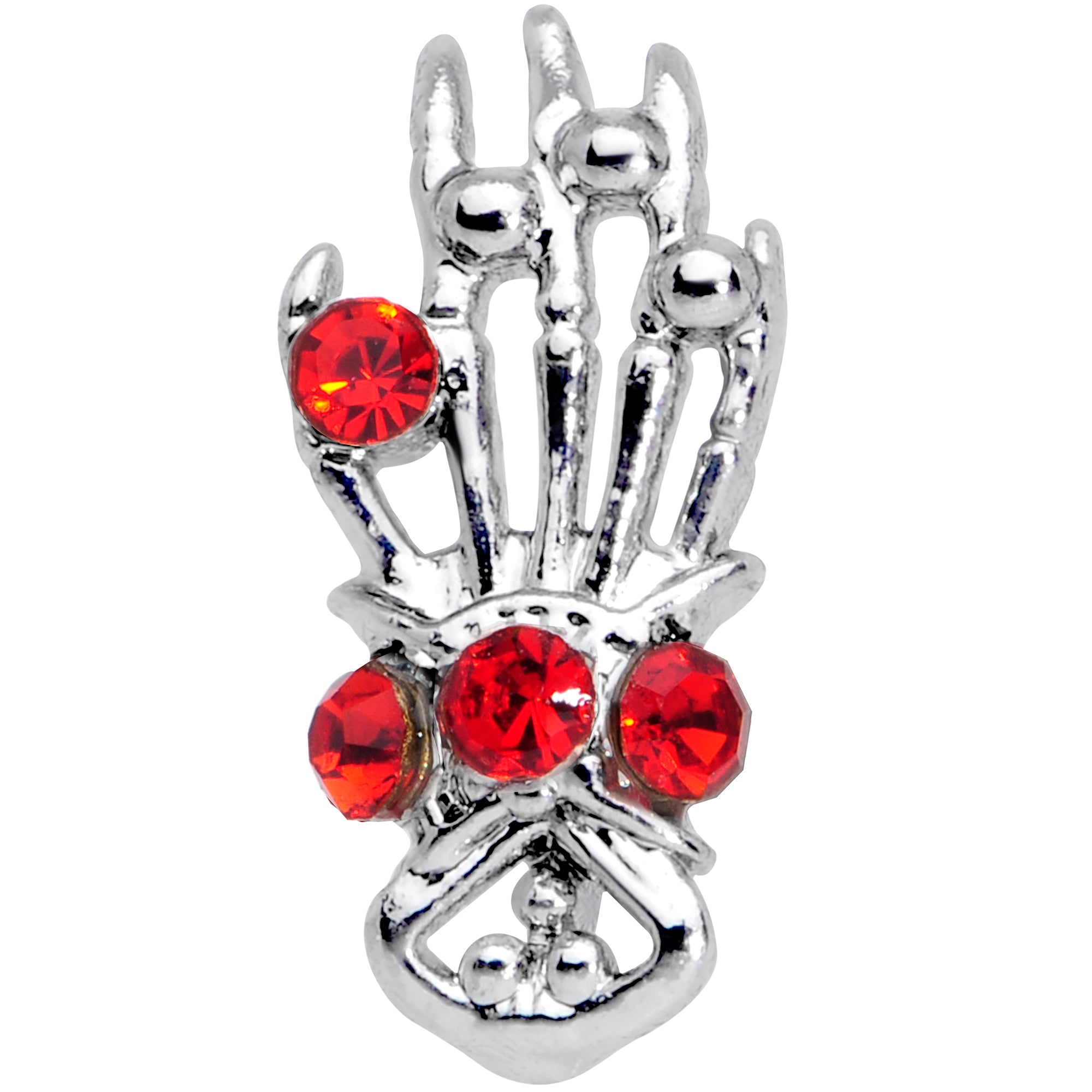 16G 5/16 Red Gem Skeleton Hand Halloween Labret Monroe Tragus