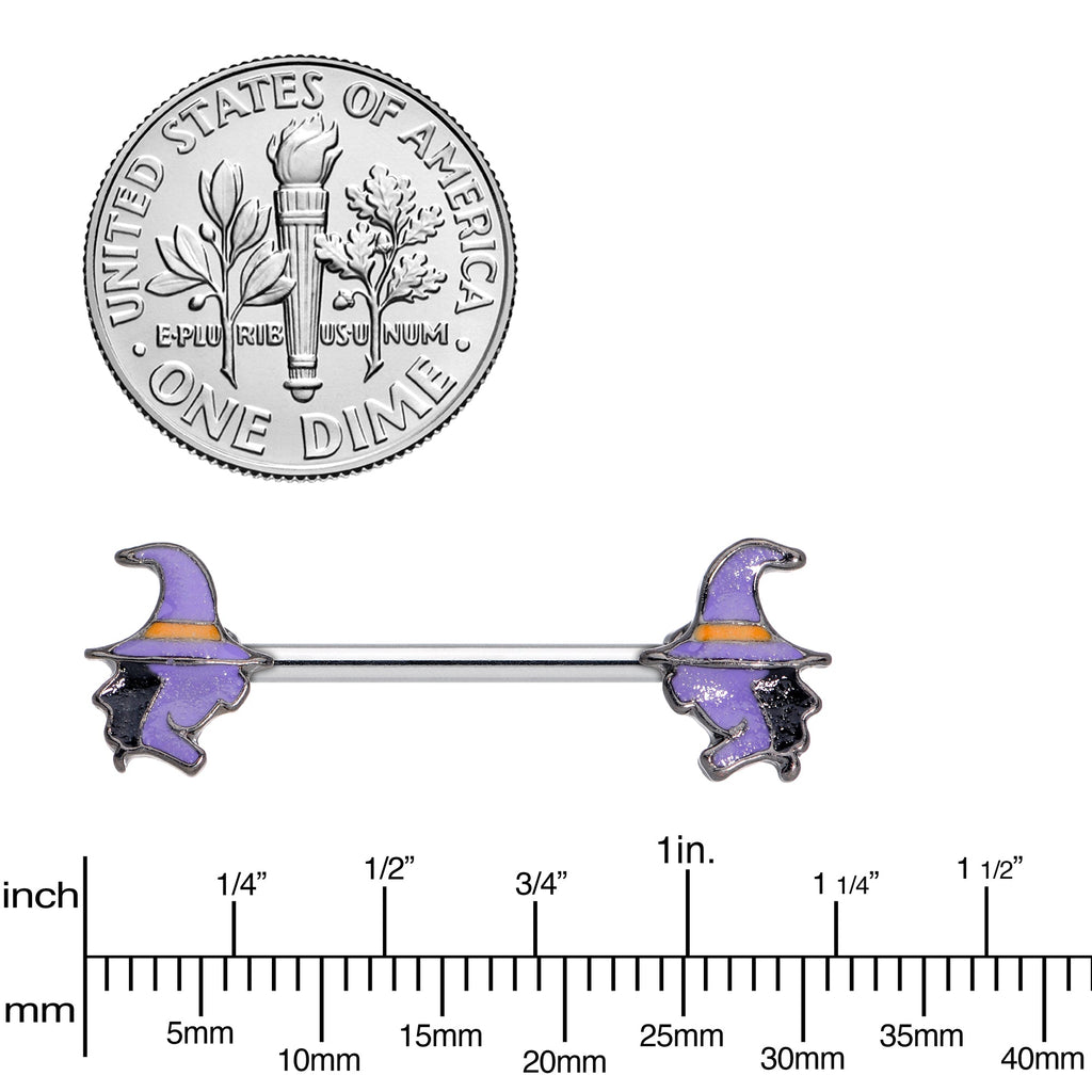 14G 5/8 Purple Witch Halloween Barbell Nipple Ring Set