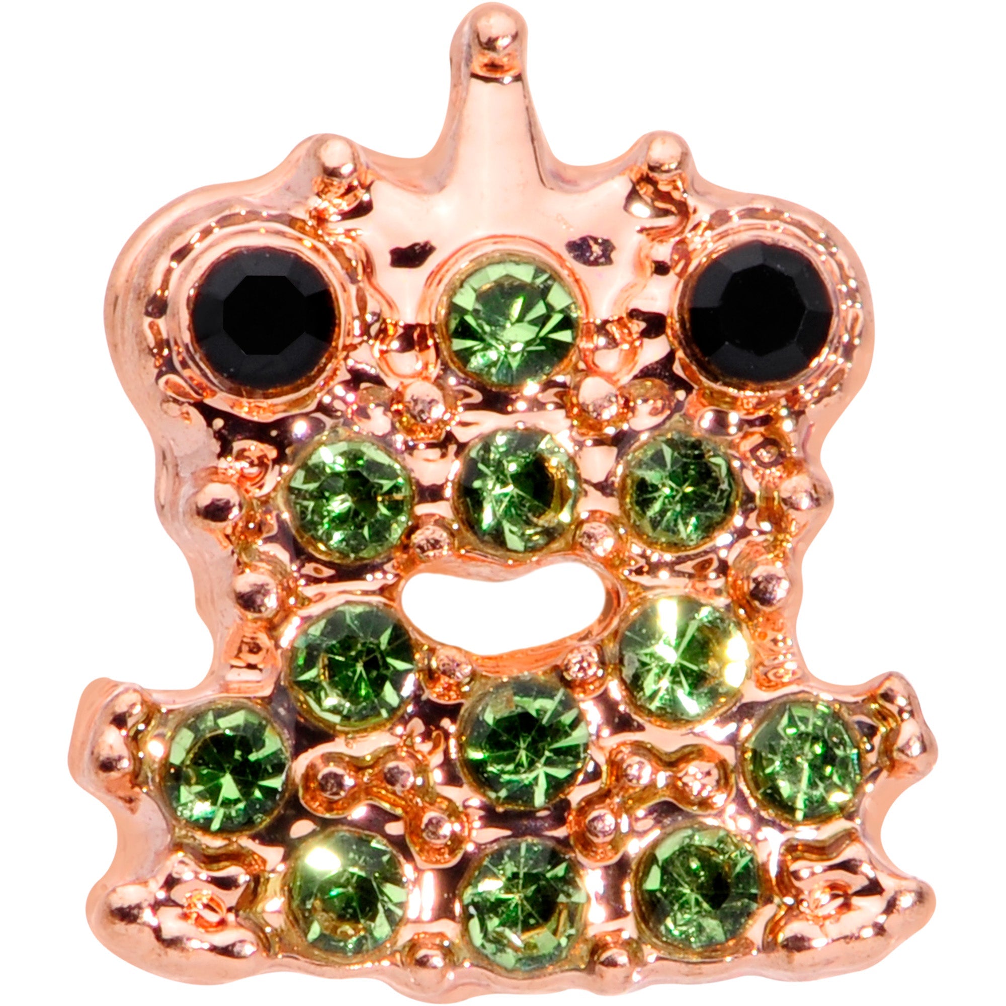 16G 1/4 Green Gem Rose Gold Tone Royal Frog Cartilage Tragus