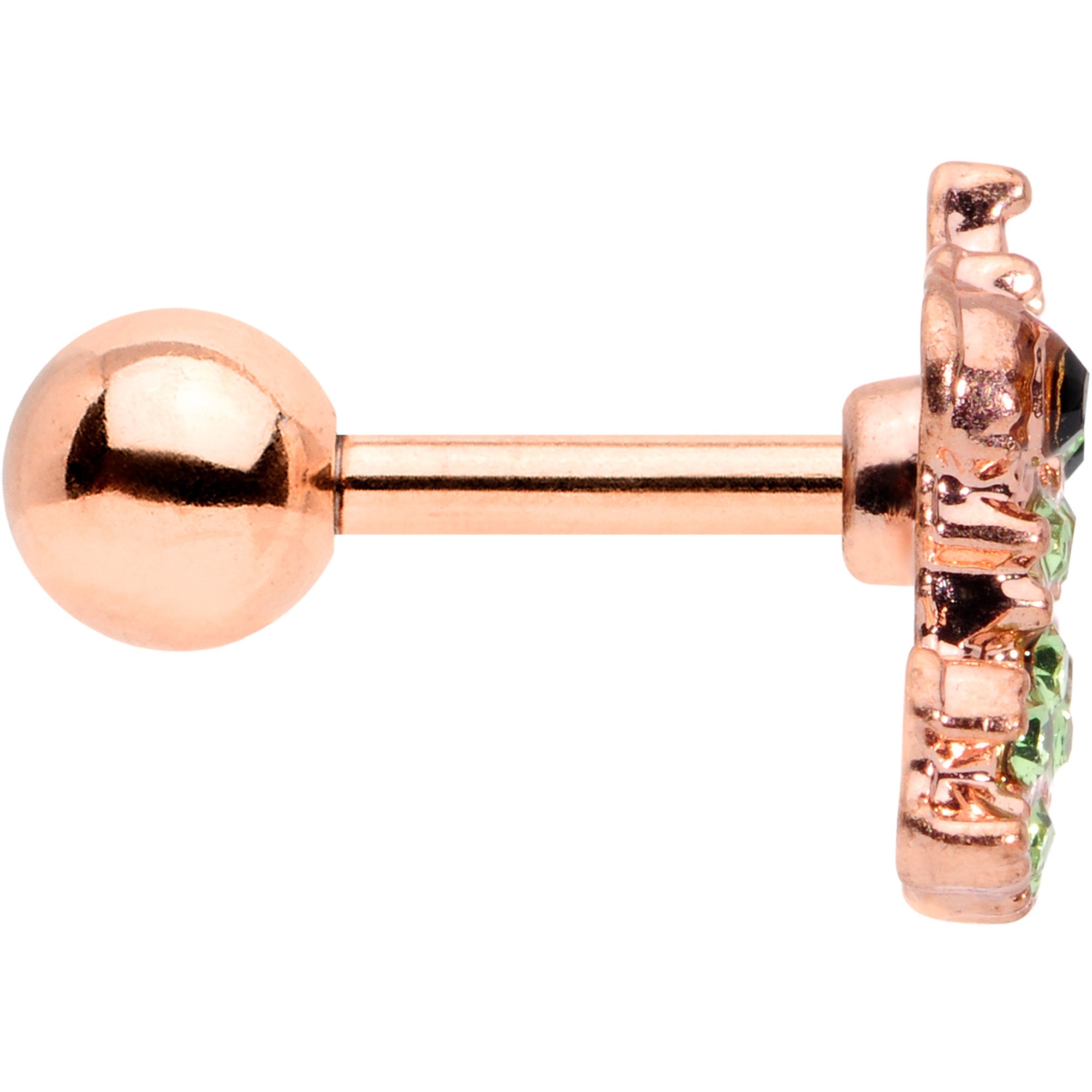16G 1/4 Green Gem Rose Gold Tone Royal Frog Cartilage Tragus