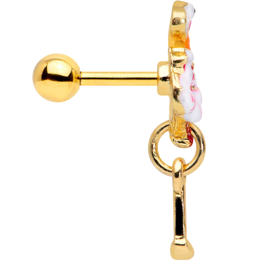 16G 1/4 Gold Tone Pink Flamingo Dangle Cartilage Tragus Earring
