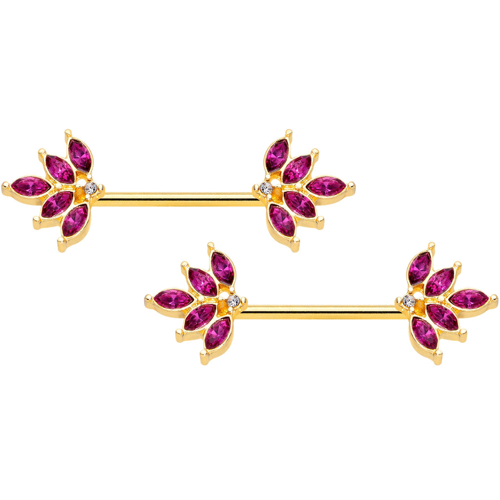 14G 9/16 Red Gem Gold Tone Autumn Leaves Nipple Ring Set