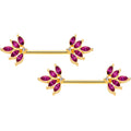 14G 9/16 Red Gem Gold Tone Autumn Leaves Nipple Ring Set