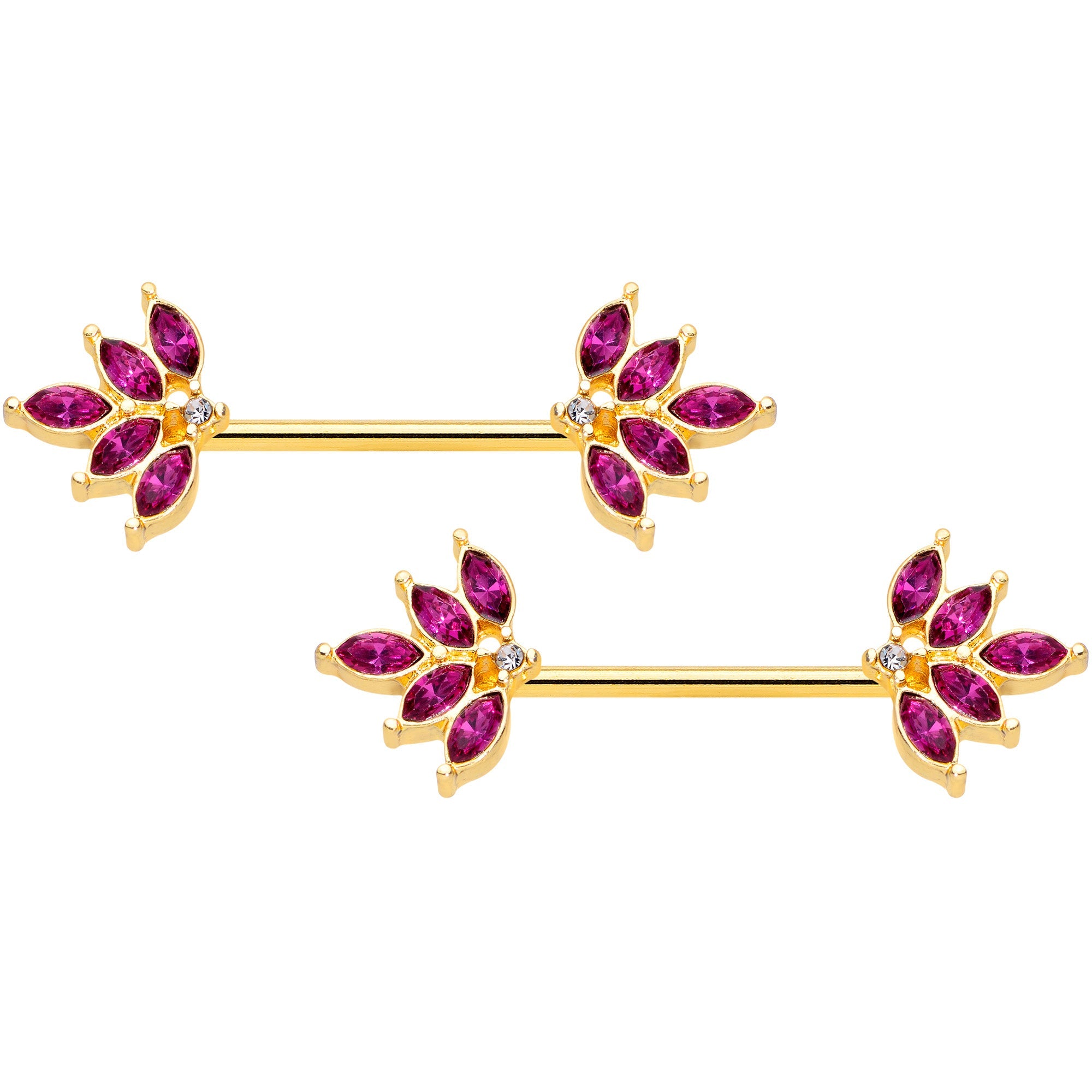 14G 9/16 Red Gem Gold Tone Autumn Leaves Nipple Ring Set