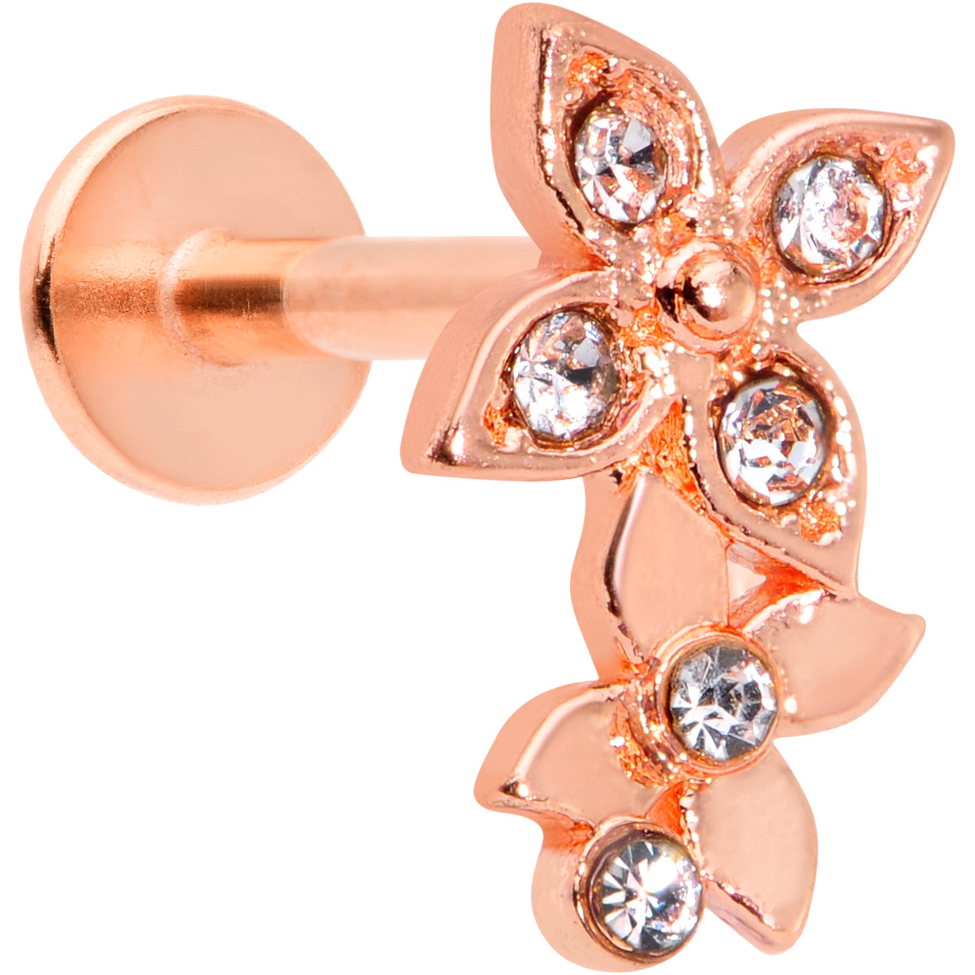 16G 5/16 Clear Gem Rose Gold Tone Butterfly Duo Labret Tragus