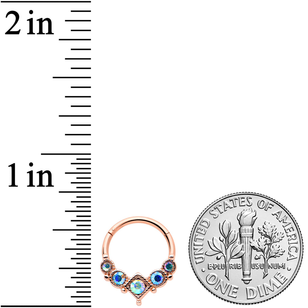 16G 3/8 Aurora Gem Rose Gold Tone Circles Hinged Segment Ring