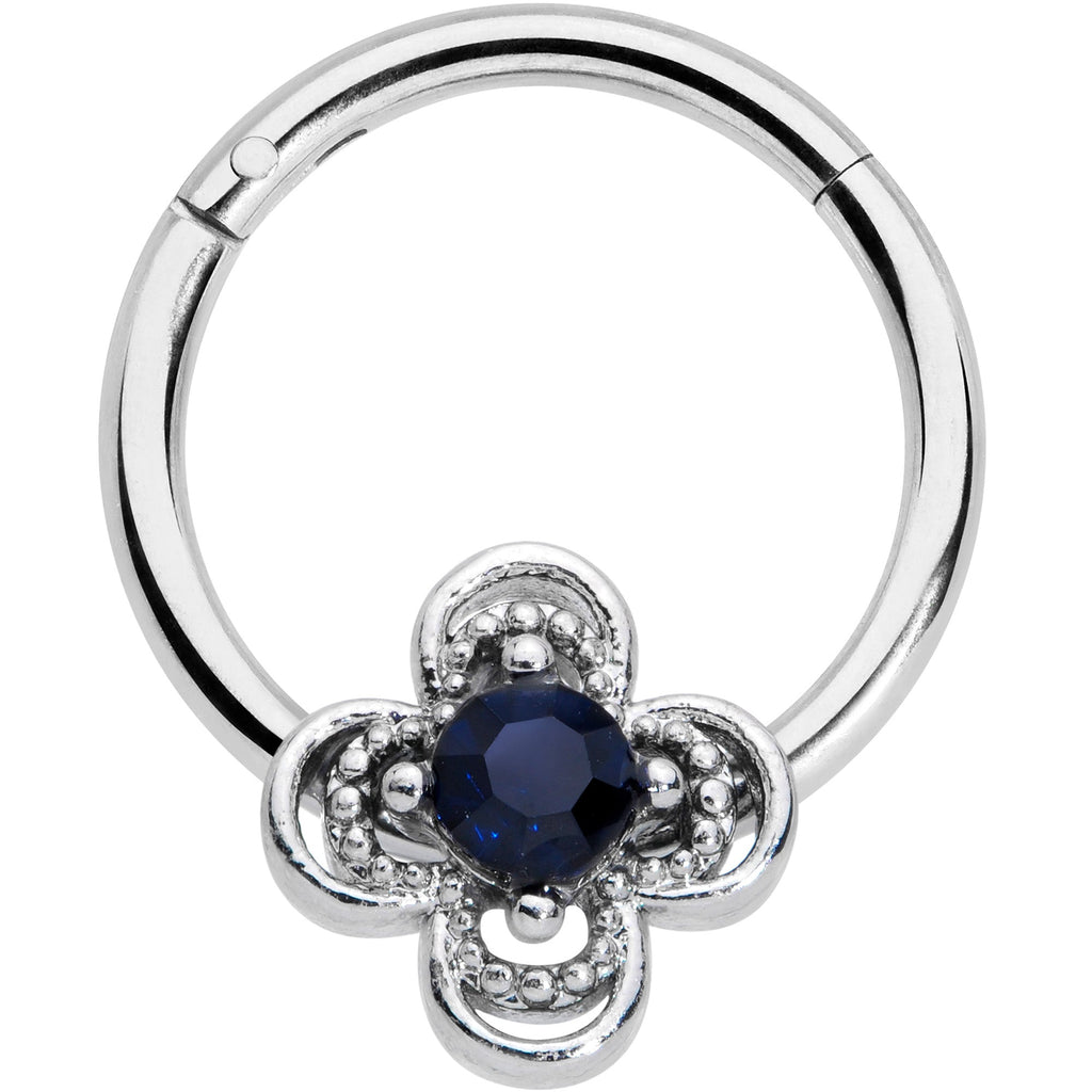 16G 3/8 Blue Gem Stylized Deco Cross Hinged Segment Ring