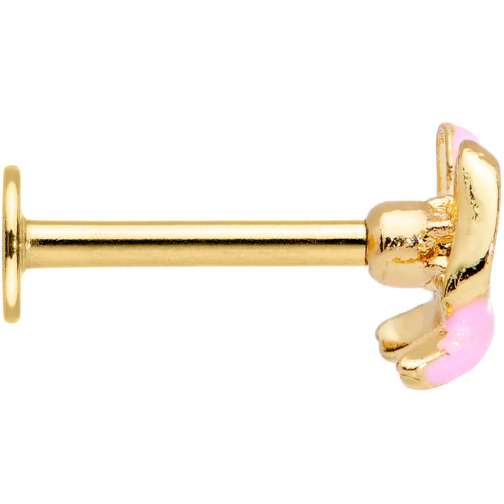 16G 5/16 Pink Gem Gold Tone Pink Bow Labret Monroe Tragus