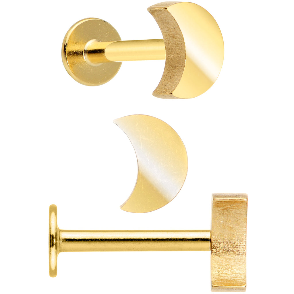 16G 5/16 Gold Tone Clear Gem Owl Moon Labret Tragus Set of 3