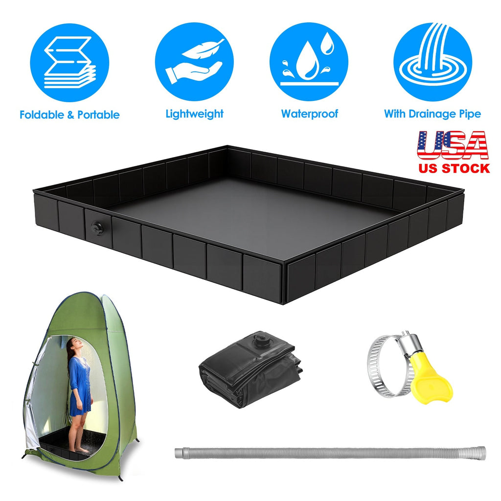 41x41x5.5in Portable Shower Pan Foldable Shower Basin Collapsible Camping Shower Tent Base with Detachable Drain Pipe for Indoor & Outdoor