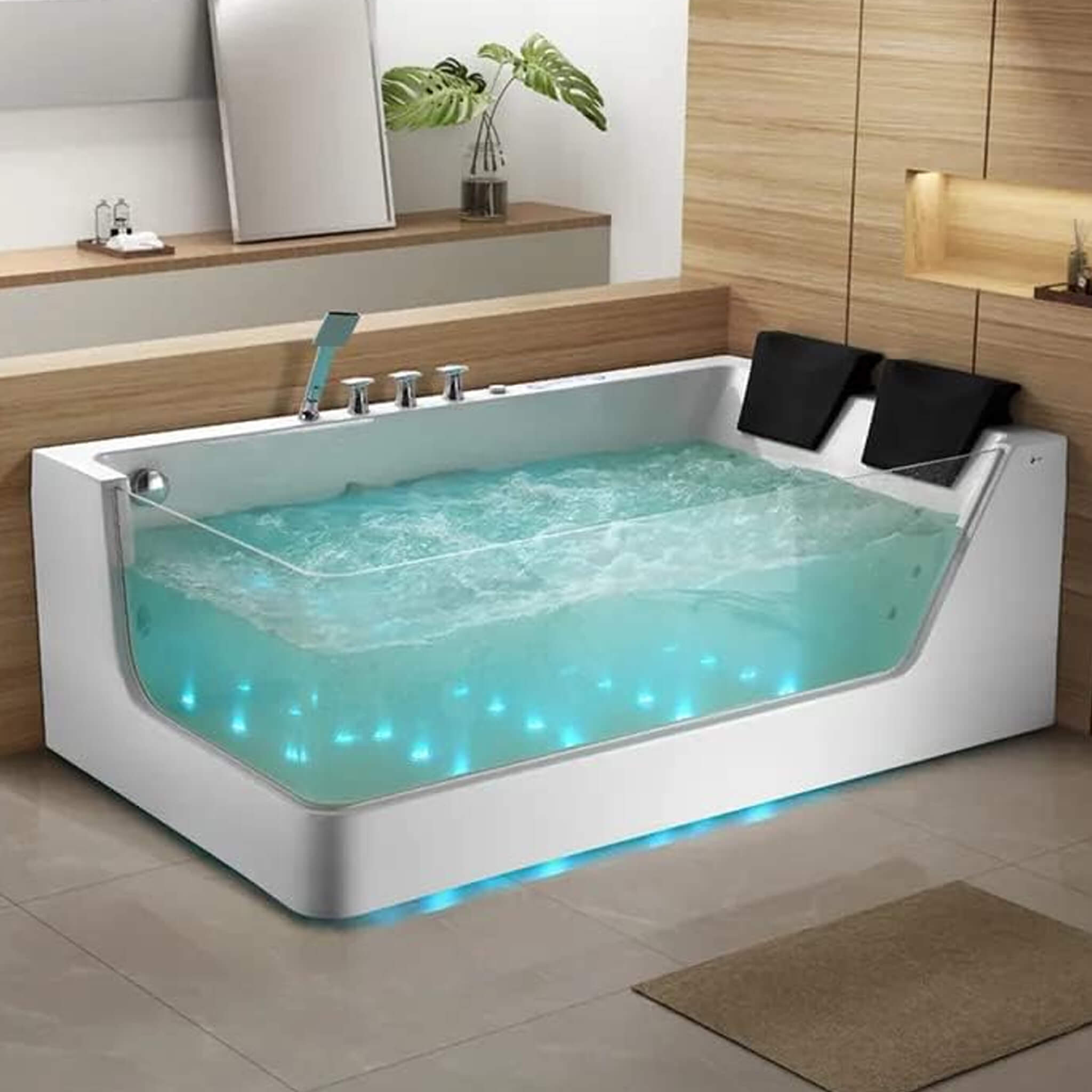 Nuvia Solstice 71-Inch Luxury 2-Person Acrylic Whirlpool Tub With LED Lights Jets And Faucet (SAK69173)