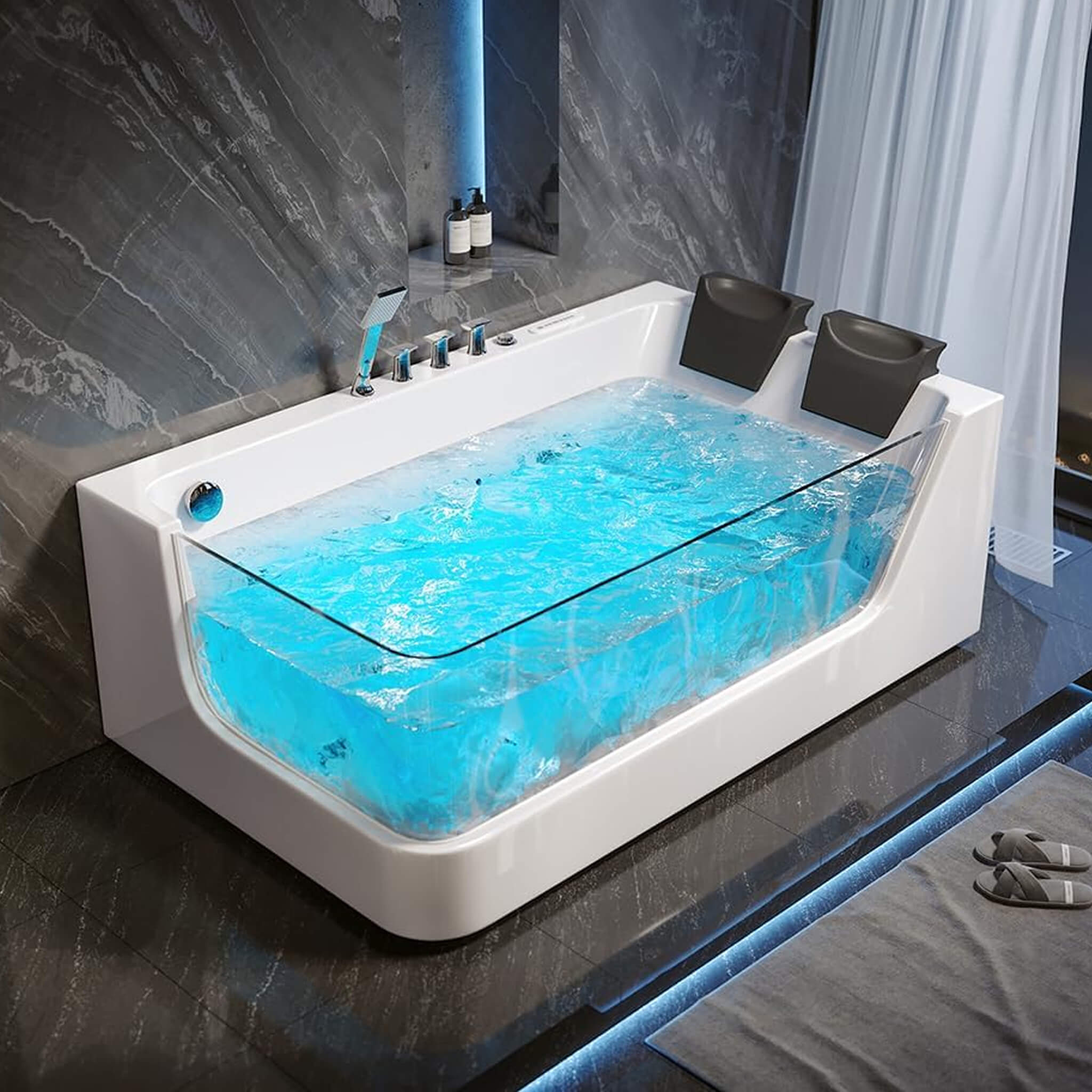 Nuvia Solstice 71-Inch Luxury 2-Person Acrylic Whirlpool Tub With LED Lights Jets And Faucet (SAK69173)