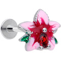 16G 5/16 Red Gem Exotic Flower Labret Monroe Tragus