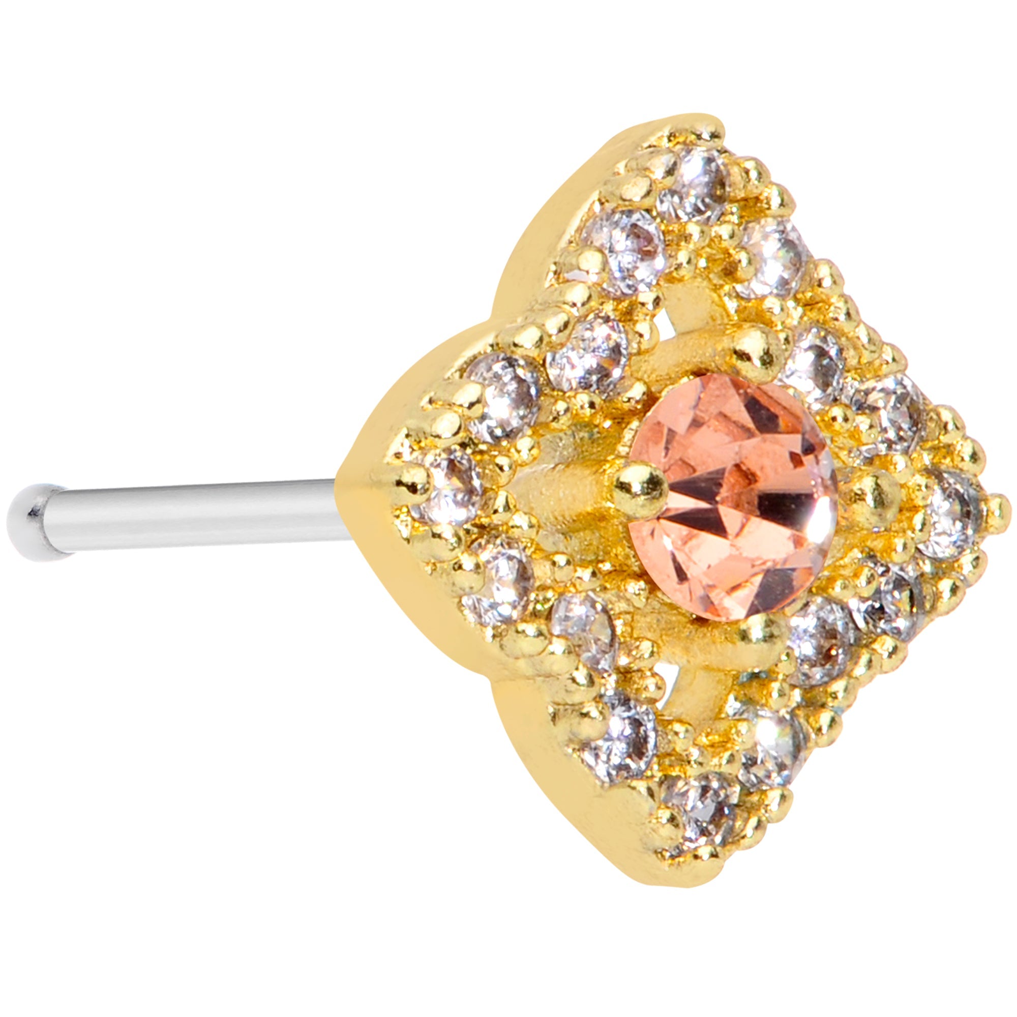 20G 1/4 Clear CZ Gem Gold Tone Rhombus Royale Nose Bone