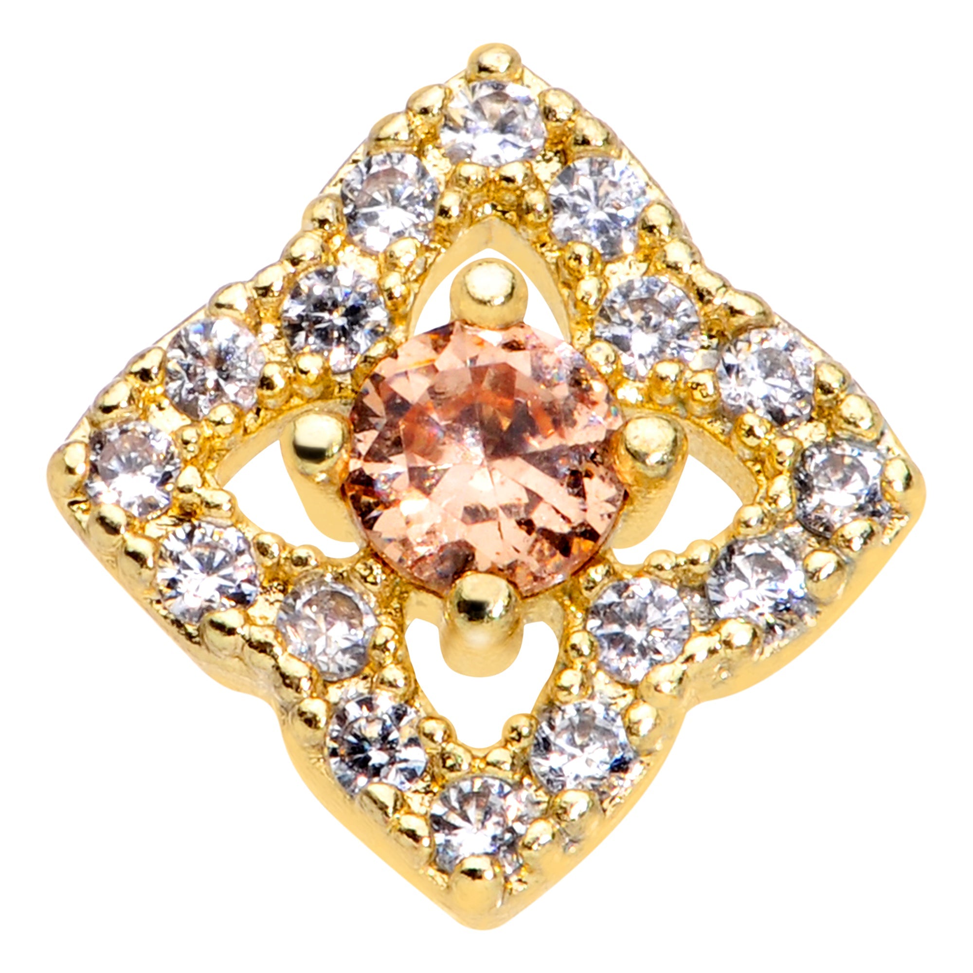 20G 1/4 Clear CZ Gem Gold Tone Rhombus Royale Nose Bone