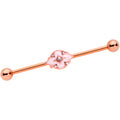 14G Clear Gem Rose Gold Tone Pink Cross Industrial Barbell 38mm