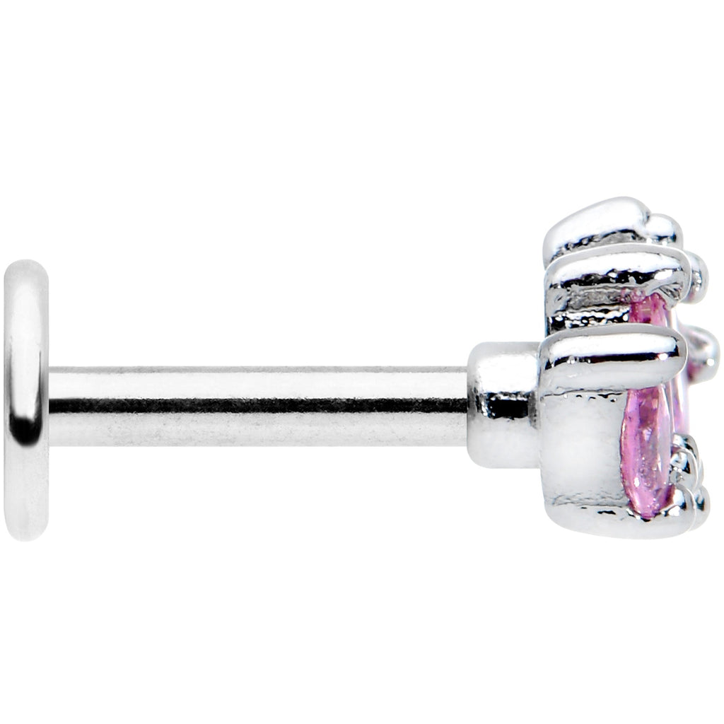 16G 1/4 Pink CZ Gem Crown Labret Monroe Tragus
