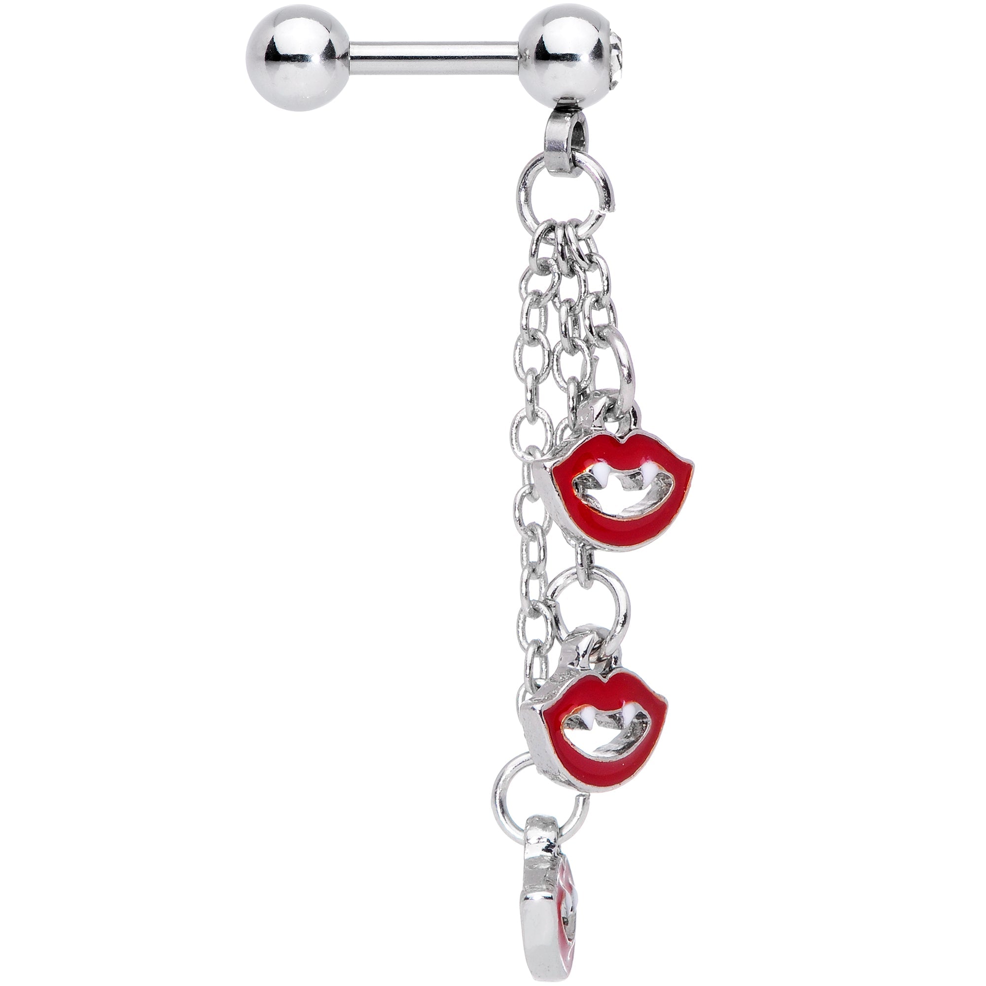 16G 1/4 Clear Gem Halloween Vampire Fangs Dangle Cartilage