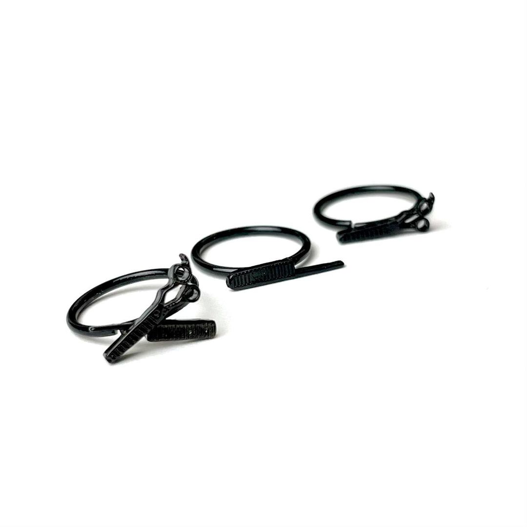 16G 1/4 Black Scissor Comb Hair Cartilage Tragus Earring Set of 3
