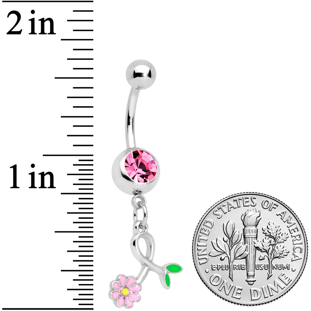 Pink Gem Daisy Curl Flower Dangle Belly Ring
