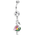 Clear Pink Gem Funky Flamingo Dangle Belly Ring