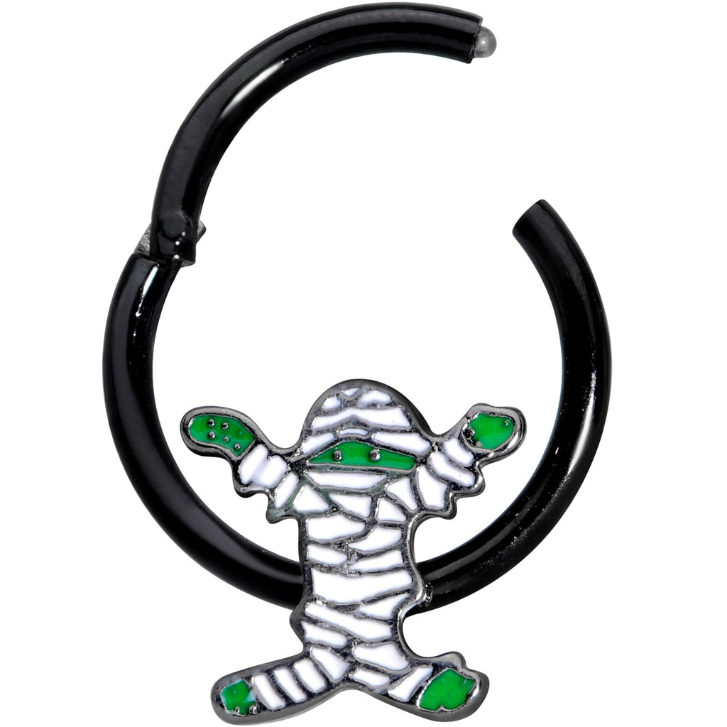 16G 3/8 White Green Mummy Black Halloween Hinged Segment Ring