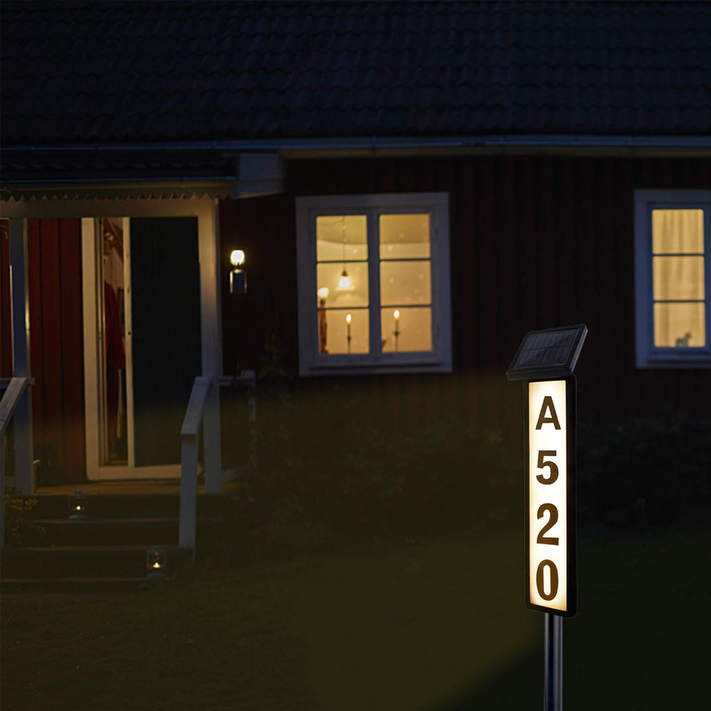 Solar Lighted House Address Sign – LED Illuminated Outdoor Plaque with Ground Stake for Yard, Garden & Home